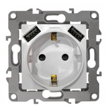14-4109-01 Розетка без заземления+E 16A-250В, штор. с 2xUSB 5В-3А, Elegance, белый (10/100/2000)  Б0047867  ЭРА