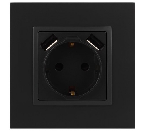 14-4109-05 Розетка без заземления+E 16A-250В, штор. с 2xUSB 5В-3А, Elegance, антрацит (10/100/2000)  Б0047871  ЭРА