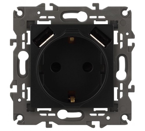 14-4109-05 Розетка без заземления+E 16A-250В, штор. с 2xUSB 5В-3А, Elegance, антрацит (10/100/2000)  Б0047871  ЭРА