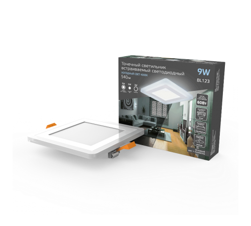 Светильник светодиодный встраиваемый Backlight BL123 Квадрат. Акрил, 6+3W, LED 4000K, 145*145,  BL123  Gauss