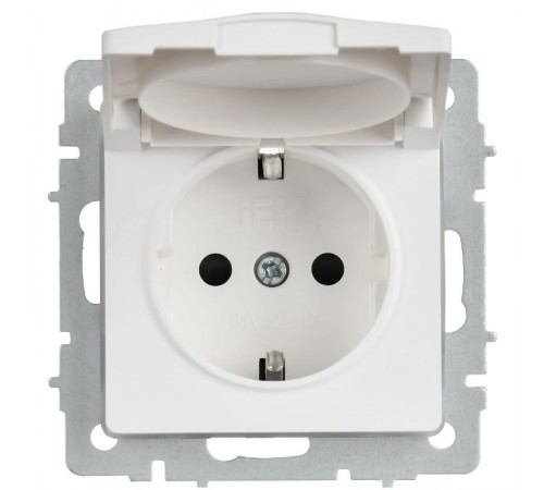 BRITE Розетка 1-местная с заземлением с защитными шторками и крышкой 16А IP44 РСбш10-3-44-БрАБ арктический белый   BR-R16-16-44-K91  IEK