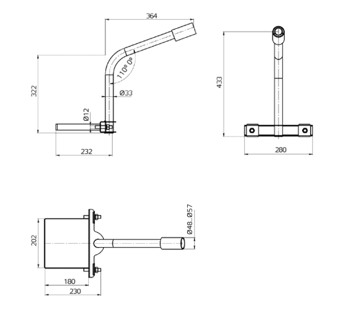 Кронштейн для уличных светильников на опору с 1 хомутом 625х460х280 D48мм  903265202  Gauss