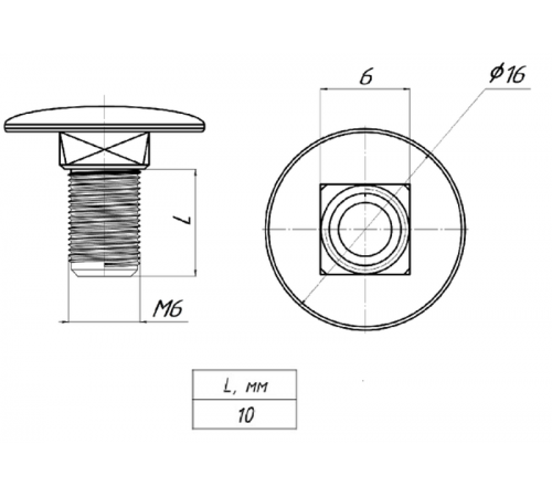 Винт с квадратным подголовником М6х10 TDZ (200 шт)  wkm6x10-TDZ  EKF