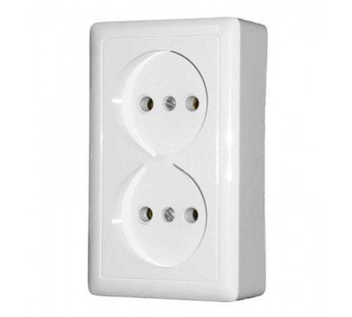 Хит Белый О/У без изолирующей пластины  Розетка 2-ая без заземления без шторок, 16А, 250В  RA16-237-B  SE
