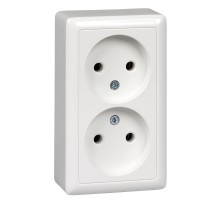 Хит Белый О/У без изолирующей пластины  Розетка 2-ая без заземления без шторок, 16А, 250В  RA16-237-B  SE