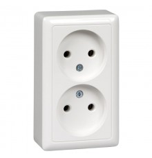 Хит Белый О/У без изолирующей пластины  Розетка 2-ая без заземления без шторок, 16А, 250В  RA16-237-B  SE