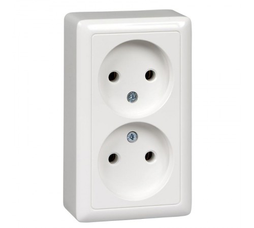 Хит Белый О/У без изолирующей пластины  Розетка 2-ая без заземления без шторок, 16А, 250В  RA16-237-B  SE