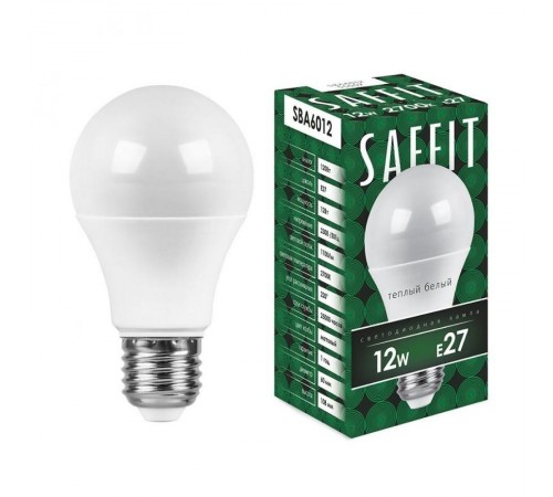 Лампа светодиодная SBA6012 12W 6400K 230V E27 A60  55009  SAFFIT