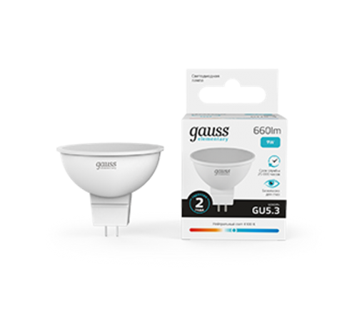 Лампа светодиодная LED 9Вт GU5.3 220В 4100К Elementary MR16  13529  Gauss