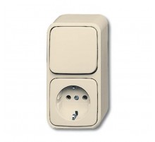 Блок из 1-клавишного перекл. и розетки SCHUKO для открытого монтажа, серия Busch-Duro 2000 AP, цвет сл. кость  1641-0-0182  2CKA001641A0182  ABB