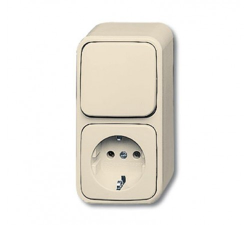 Блок из 1-клавишного перекл. и розетки SCHUKO для открытого монтажа, серия Busch-Duro 2000 AP, цвет сл. кость  1641-0-0182  2CKA001641A0182  ABB