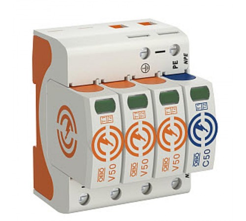 Устройства защиты от импульсных перенапряжений УЗИП для силовых сетей 3+NPE (Класс I+II), 385В (V50-3+NPE-385)  5093586  OBO Bettermann