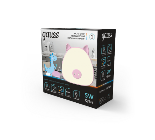 Светильник ночник настольный Qplus GTL703 5W 200lm 2700-6000K 5V Li-ion 1200mA розовый диммируемый LED 1/10/30  NN7034  Gauss
