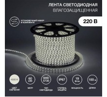 Лента светодиодная 220В, 6.5x13мм, IP67, SMD 5730, 60 LED/м, Белый, 100м  142-701  NEON-NIGHT
