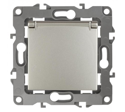 Розетка 12-2103-15 с заземлением со шторками с крышкой, 16АХ-250В,  перламутр  Б0019330  ЭРА