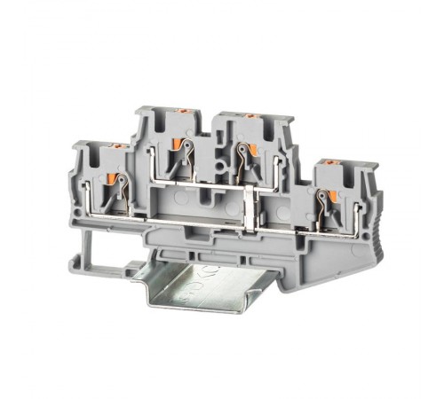 Клемма двухуровневая, зажим push-in, 4 точки подключения, с перемычкой между уровнями, 4 кв.мм, серая  VPRTT-4-PV-GY  DKC