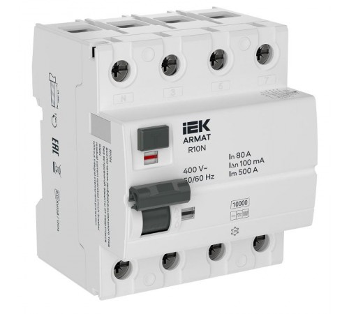 Выключатель дифференциальный (УЗО) R10N 4P 80А 100мА тип B ARMAT  AR-R10N-4-080B100  IEK