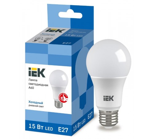 Лампа светодиодная LED 15Вт Е27 230В 6500К ECO А60 груша  LLE-A60-15-230-65-E27  IEK