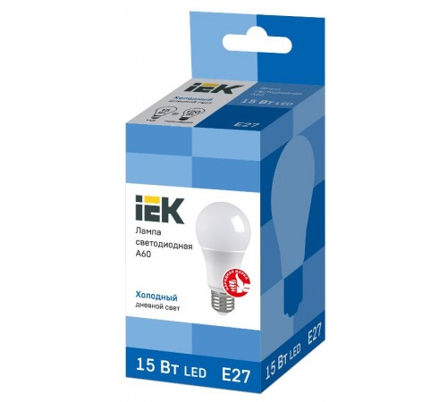 Лампа светодиодная LED 15Вт Е27 230В 6500К ECO А60 груша  LLE-A60-15-230-65-E27  IEK