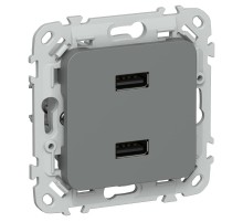 FLITE Розетка USB A+A 2,1А РЮ-2-ФлМА мокрый асфальт  FI-U21-D31-K80  IEK