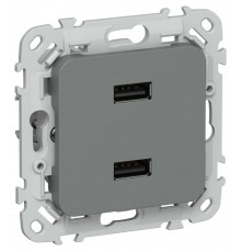 FLITE Розетка USB A+A 2,1А РЮ-2-ФлМА мокрый асфальт  FI-U21-D31-K80  IEK