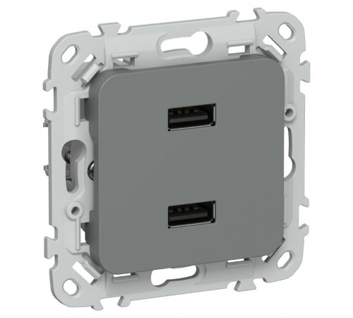 FLITE Розетка USB A+A 2,1А РЮ-2-ФлМА мокрый асфальт  FI-U21-D31-K80  IEK