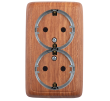 Розетка открытой установки, двухместная, с заземляющим контактом, цвет дуб  РА16-181-05  HEGEL