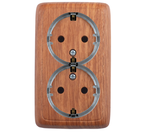 Розетка открытой установки, двухместная, с заземляющим контактом, цвет дуб  РА16-181-05  HEGEL