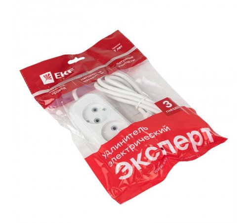 Удлинитель "Эксперт" 3 гнезда  2 метра 10А/2,2кВт без заземления ПВС 2х0,75 EKF PROximaUBA10-275-3-02EKF