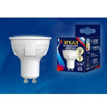 Лампа светодиодная LED-JCDR 6W/WW/GU10/FR/DIM PLP01WH LED, димм.. "JCDR", мат, серия Яркая, пр-во Россия, 3000К  UL-00003990  Uniel