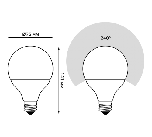 Лампа светодиодная G95 16W 1400lm 6500K E27 LED 1/20  105102316  Gauss