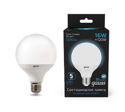 Лампа светодиодная G95 16W 1400lm 6500K E27 LED 1/20  105102316  Gauss