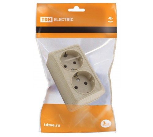 Розетка двойная 2П+З открытой установки IP20 16А, сосна "Ладога"   SQ1801-0052  TDM