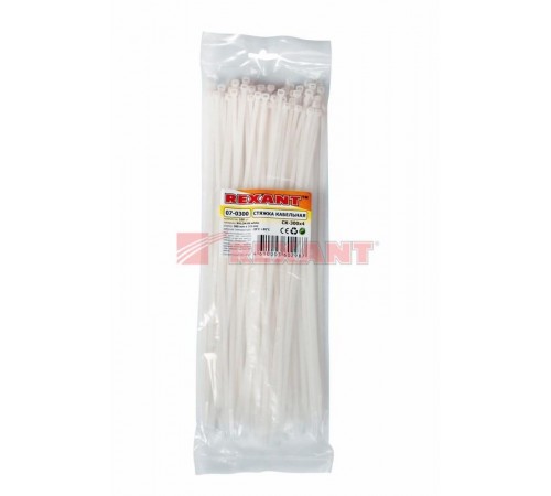Хомут-стяжка кабельная нейлоновая 300 x3,6 мм, белая, упаковка 100 шт.  07-0300  REXANT