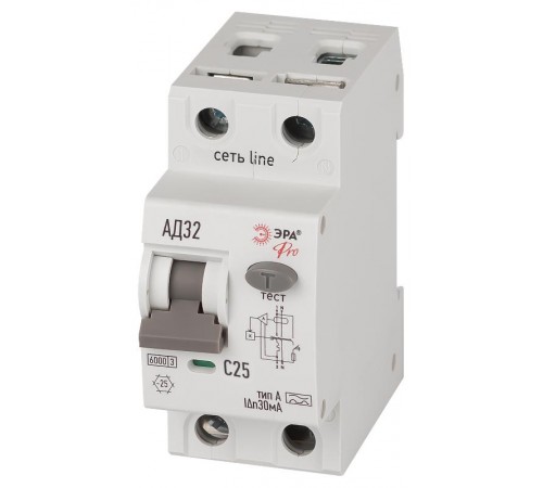 АВДТ 6кА  PRO D326E2C25A30 АД-32 электронное 1P+N C25 30мА тип A   Б0059198  ЭРА