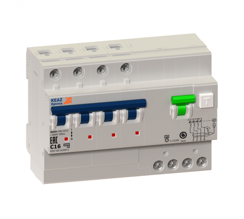 Выключатель автоматический дифференциального тока OptiDin VD63-43C32-AS-УХЛ4 (4P, C32, 100mA)  274847  КЭАЗ