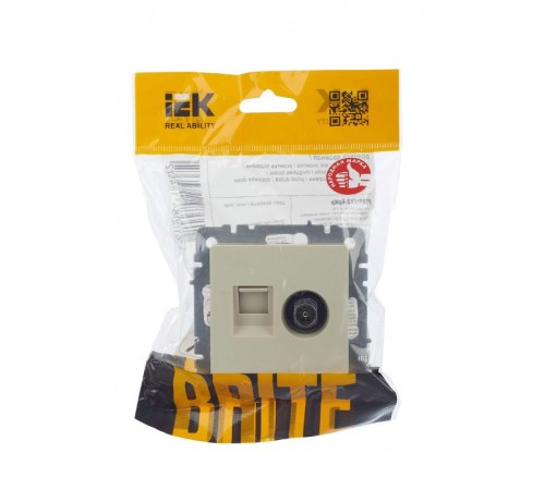 BRITE Розетка двойная TV+RJ45 кат.5E РТВ/РК12-БрКр бежевый  BR-AK20-1-K10  IEK