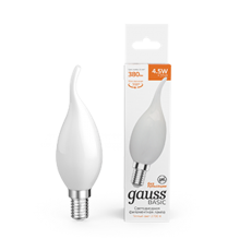 Лампа светодиодная   Basic Filament Свеча на ветру 4,5W 380lm 2700К Е14 milky  LED 1/10/50  1045115  Gauss