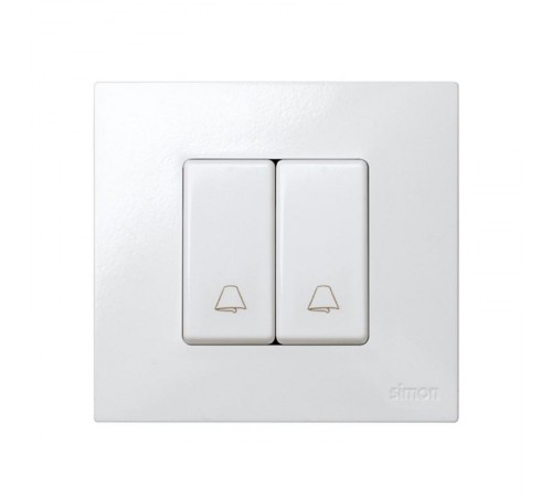 Simon 27 Выключатель 1-кл кнопочный с пиктограммой "звонок", 10А 250В, узкий модуль, S27, белый  27150-64  Simon