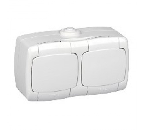 РОНДО О/У Белый Розетка 2-ая с/з с защитными шторками и крышкой 16А, IP44  RA16-227B-BI  Schneider Electric