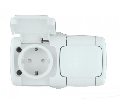 РОНДО О/У Белый Розетка 2-ая с/з с защитными шторками и крышкой 16А, IP44  RA16-227B-BI  Schneider Electric