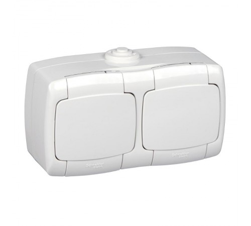 РОНДО О/У Белый Розетка 2-ая с/з с защитными шторками и крышкой 16А, IP44  RA16-227B-BI  Schneider Electric