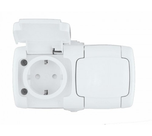 РОНДО О/У Белый Розетка 2-ая с/з с защитными шторками и крышкой 16А, IP44  RA16-227B-BI  Schneider Electric