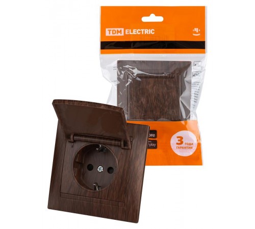 Розетка 2П+З 16А 250В IP44 с защ. шт. с крышкой венге "Лама"  SQ1815-0414  TDM