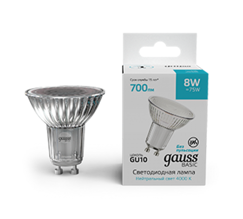 Лампа светодиодная   Basic MR16 8W 700lm 4000K GU10 LED 1/10/100  10106282  Gauss