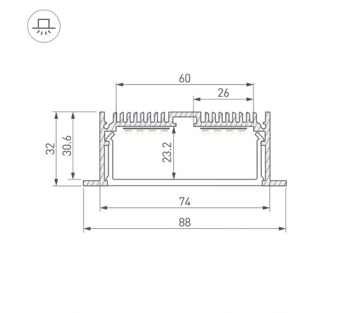 Профиль алюминиевый для светодиодной ленты с экраном SL-LINIA88-F-2500 ANOD+OPAL  020471  Arlight