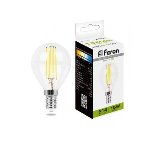 Лампа светодиодная, (15W) 230V E14 4000K прозрачная, LB-515  38250  FERON
