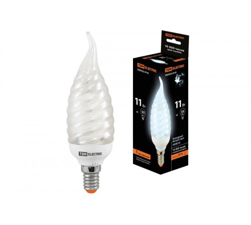 Лампа энергосберегающая КЛЛ 11Вт E14 840 cвеча витая на ветру СTW (mini)  SQ0323-0141  TDM