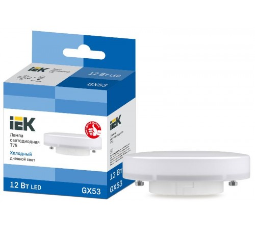 Лампа светодиодная LED T75 таблетка 12Вт 230В 6500К GX53  LLE-T80-12-230-65-GX53  IEK