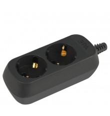 Колодка ЭРА KX-2e-B 2 розетки с зазeмлением черная   Б0061711  ЭРА